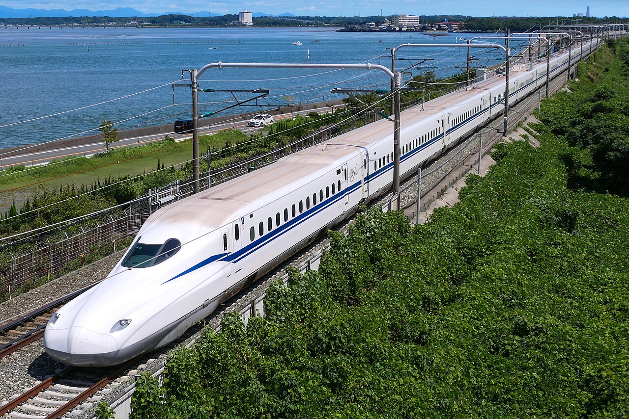 An N700S series Shinkansen, the latest generation of JR Central’s Tōkaidō Shinkansen fleet.